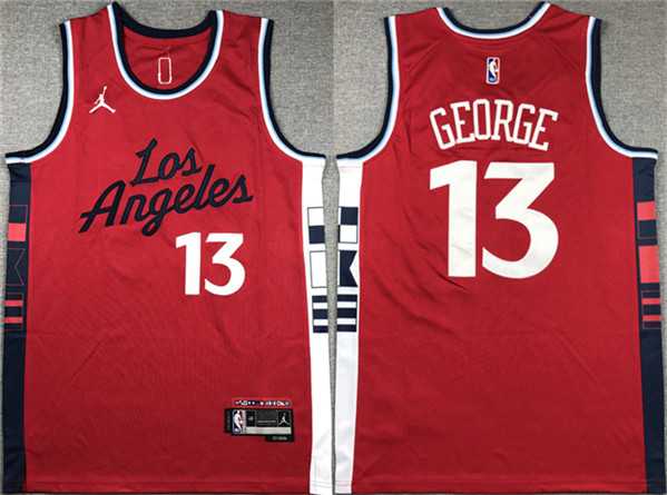 Mens Los Angeles Clippers #13 Paul George Red Stitched Jersey->->NBA Jersey